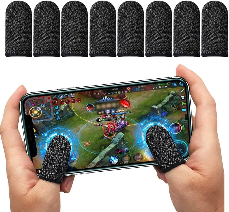 CNHIDEE Gaming Finger Sleeves | 0.15mm Silver Fiber for PUBG Mobile Touchscreen Devices | Anti-Sweat Thumb Sleeves Ergonomic Smooth, Extremely Thin Fit Ultra Breathable for COD, Free Fire Black 8PCS - Image 1